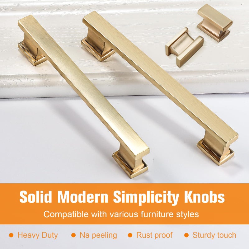 VEHCIL 20 Pack Square Brushed Gold Cabinet Pulls  5 Inch(128mm) Hole Centers Gold Cabinet Handles Hardware for Kitchen Cupboard Closet Bathroom Dresser Drawer  Solid Zinc Alloy - Image 3